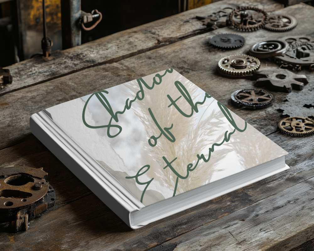 Vintage Book Mockup Hardcover On Rustic Wooden Surface With Gears Industrial And Artisan Theme