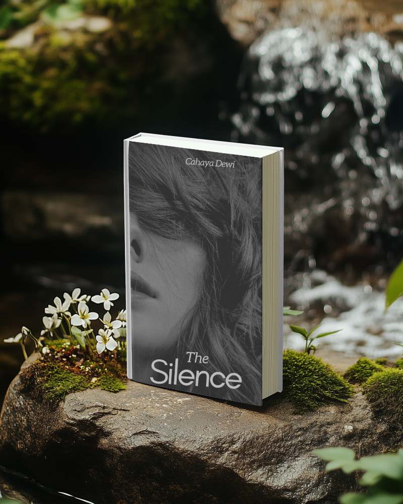 Nature Inspired Book Mockup Hardcover On Mossy Rock Near Waterfall Serene And Natural Environment