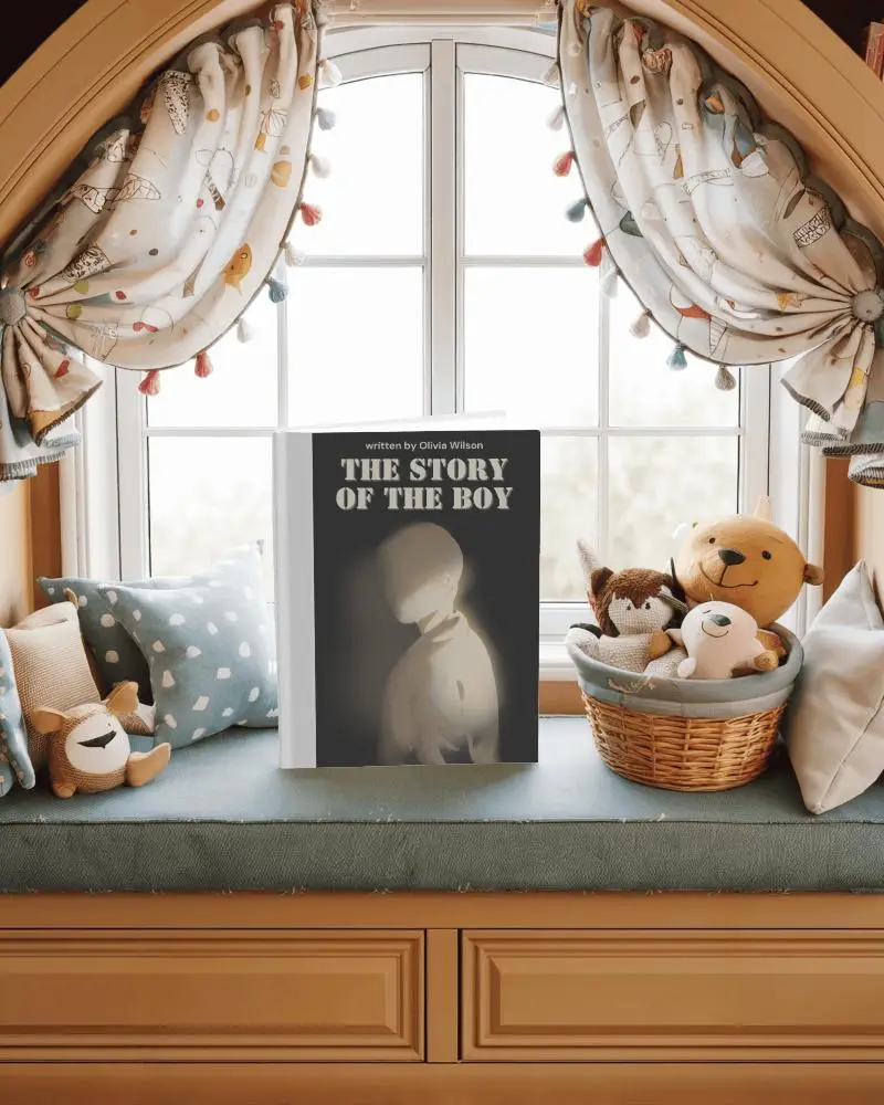 Hardcover Book Mockup On Cozy Window Seat With Cushions And Stuffed Animals Warm And Inviting Childhood Nostalgia Ambience 0156