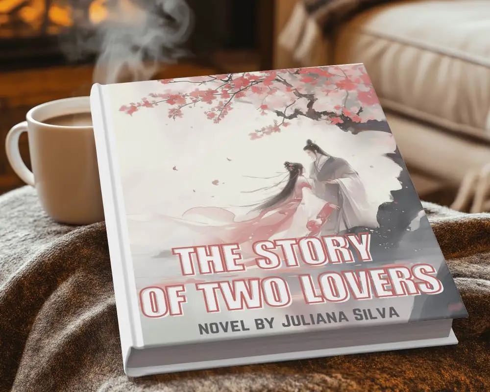 Hardcover Book Mockup On Cozy Blanket With Steaming Coffee Near Fireplace Warm And Relaxing Reading Atmosphere 0168