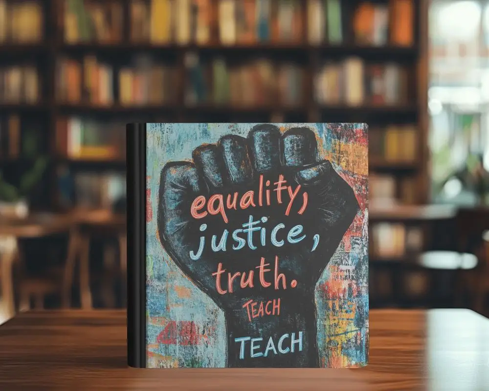 Square Hardcover Book Mockup On Wooden Table With Library Background