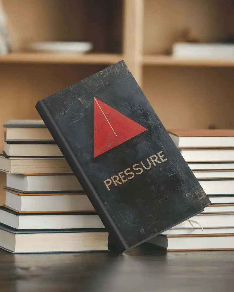 Hardcover Book Mockup Leaning On Stacked Books In Library Shelf Background