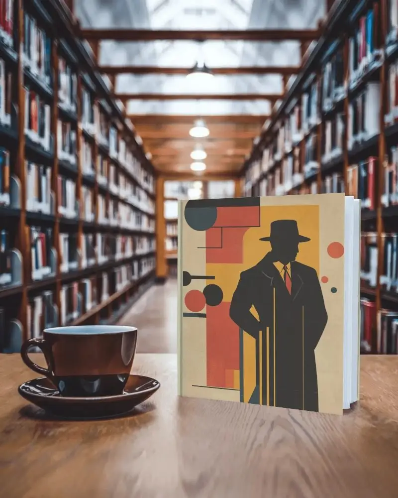 Hardcover Book Mockup In Library With Coffee Cup On Wooden Table Reading Vibe