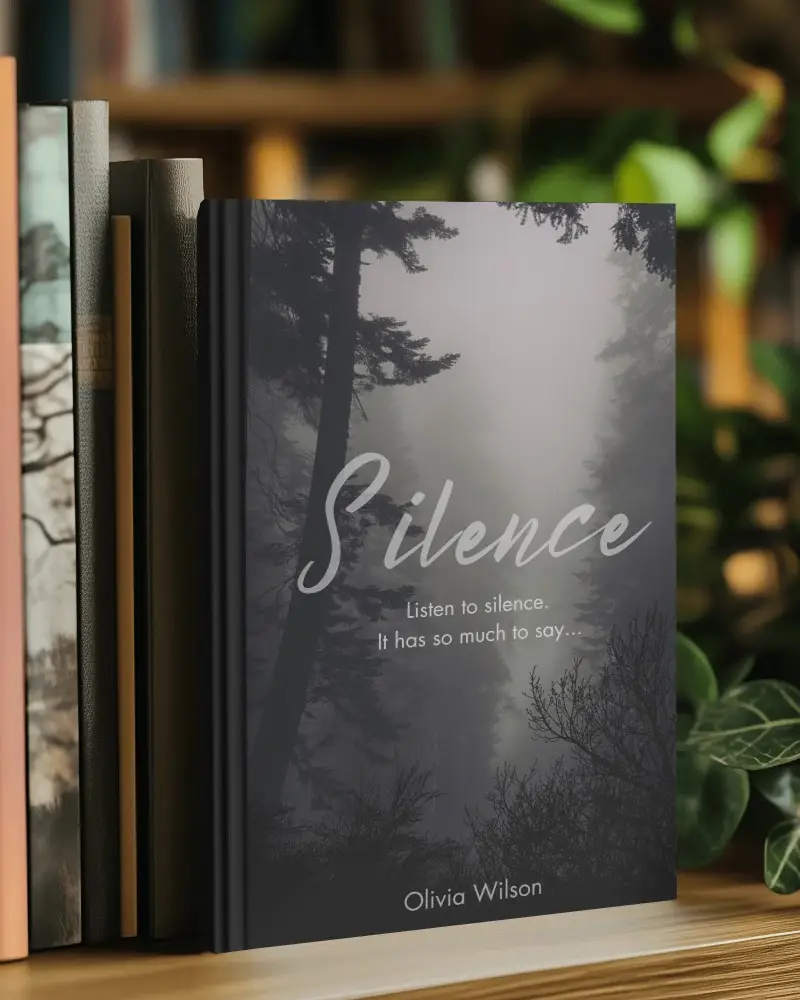 Bookshelf Scene Book Mockup White Hardcover Between Novels And Plants