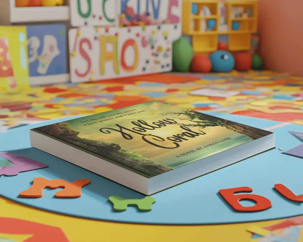 Vibrant Book Mockup On Colorful Playroom Floor With Foam Letters And Educational Toys