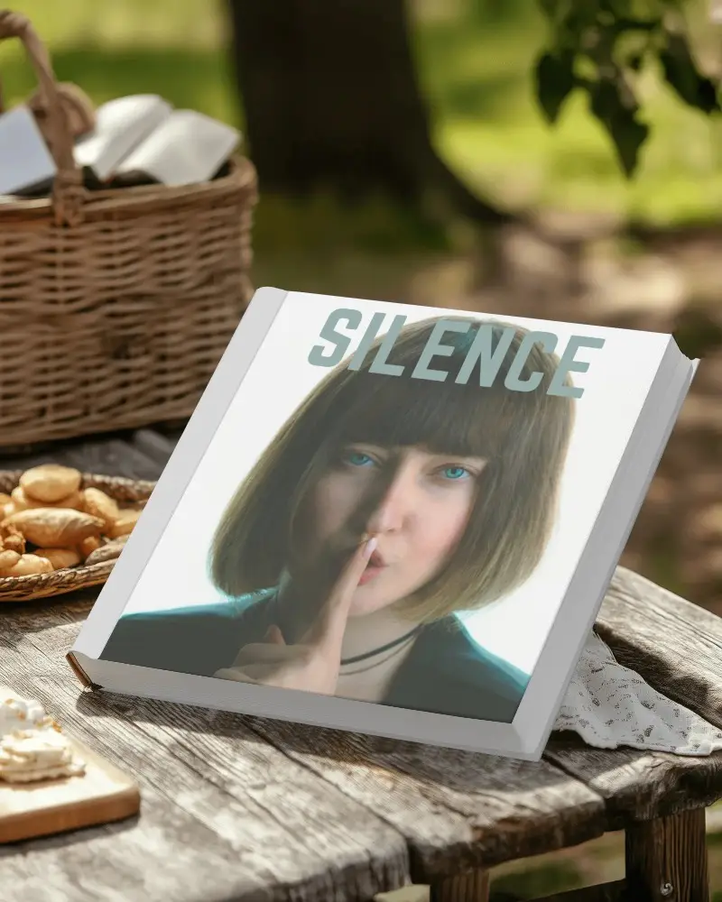 Outdoor Book Mockup On Wooden Table With Fresh Baked Goods And Natural Sunlight