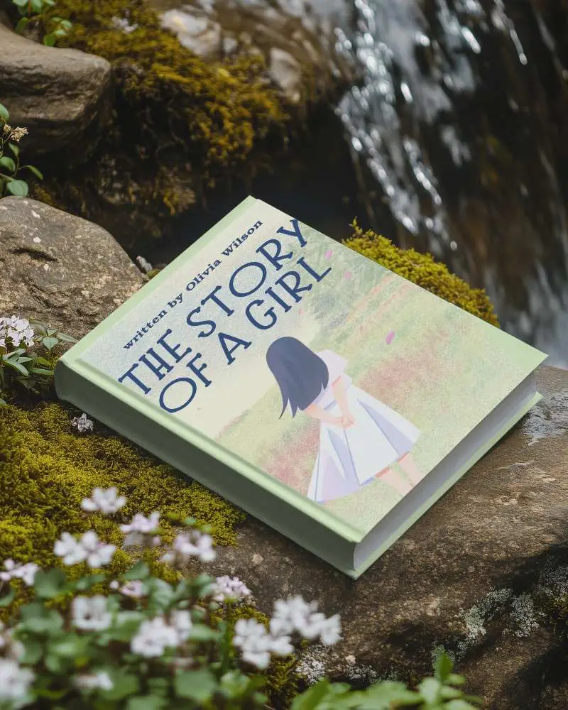 Hardcover Book Mockup On Mossy Rocks By Waterfall Natural Outdoor Scenic Environment