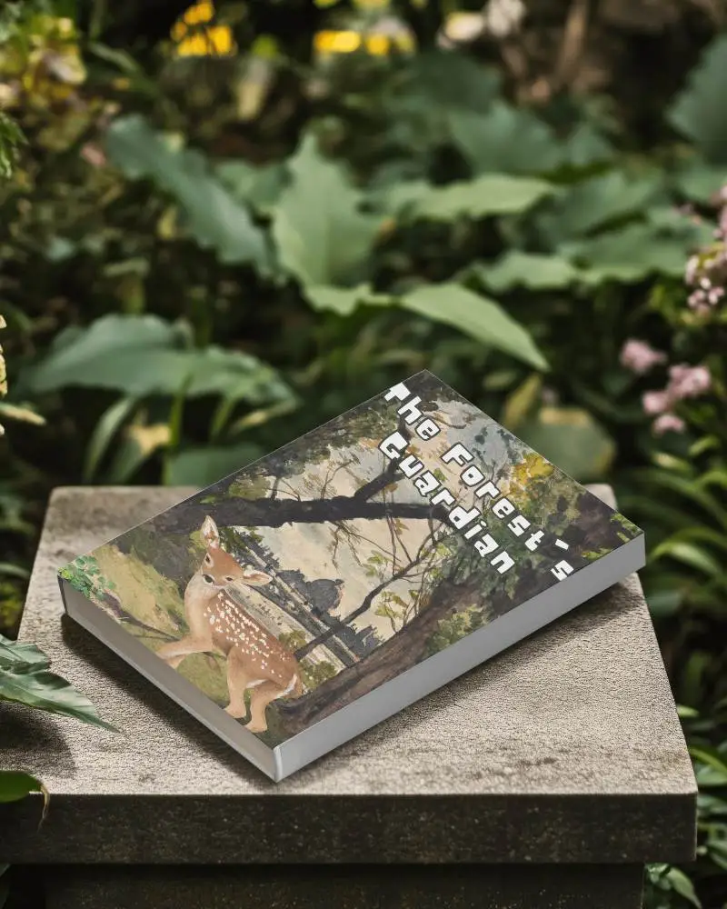 Garden Themed Softcover Book Mockup On Stone Surface Surrounded By Lush Greenery And Flowers