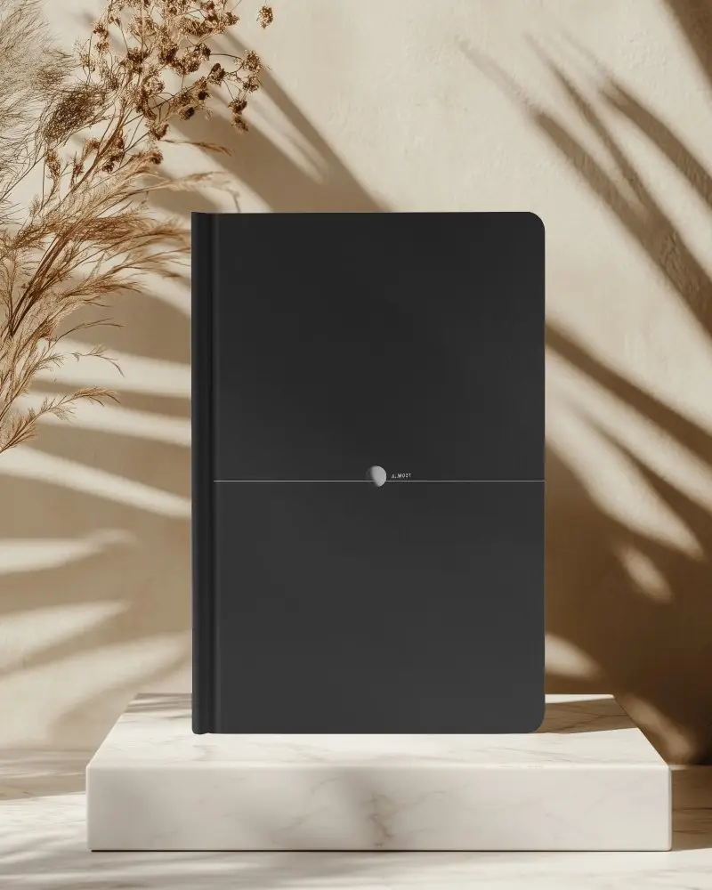 Book Mockup Upright On Marble Pedestal With Dried Grass Shadows Sunlit Beige Background Rounded Corners And Soft Natural Lighting