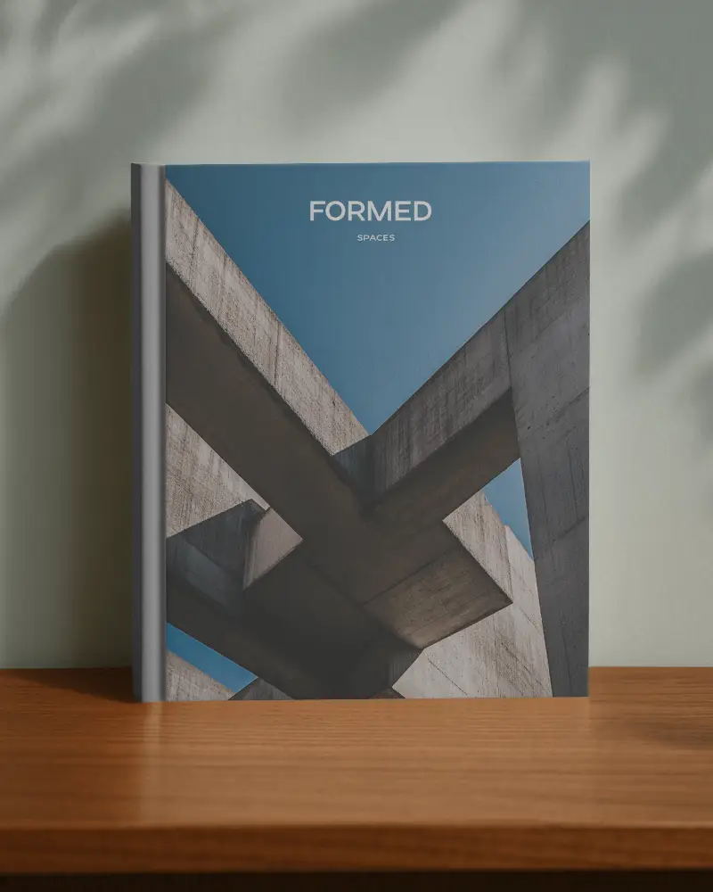 Hardcover Book Mockup Standing On Wooden Shelf Against Muted Wall With Natural Light Shadows Calm And Minimal Interior Scene