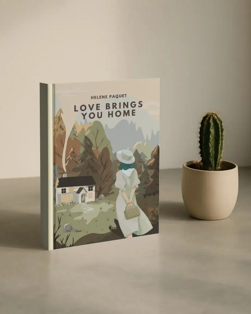 Standing Book Mockup On Concrete Surface With Mini Cactus Soft Natural Light Minimalist Vibe