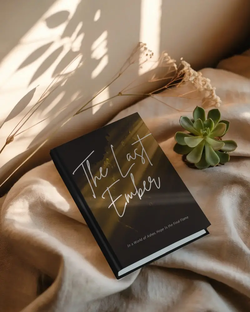 Hardcover Book Mockup On Beige Blanket Warm Shadows Succulent Plant Boho Styled Scene