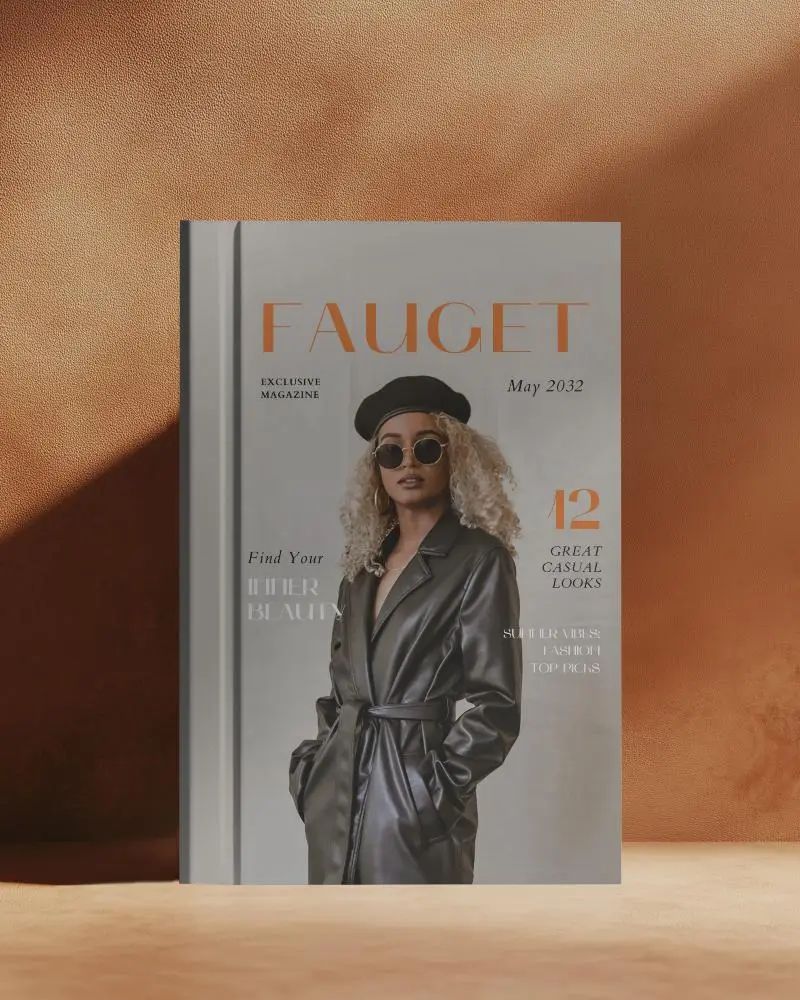 Upright Hardcover Book Mockup On Warm Brown Leather Surface Soft Shadow And Golden Hour Light