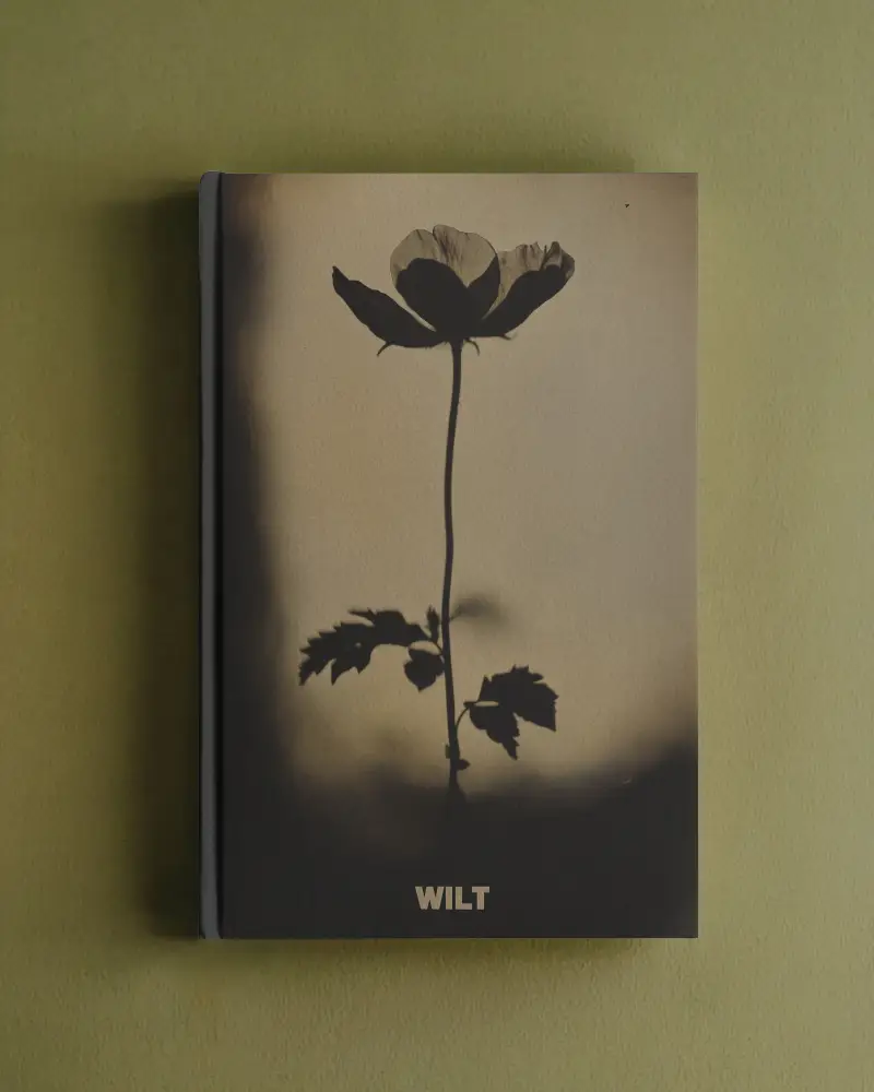 A4 Book Mockup Top View Of Grey Hardcover On Olive Green Suede Surface Minimalist Flatlay Soft Shadow Natural Texture Elegant Stationery Style