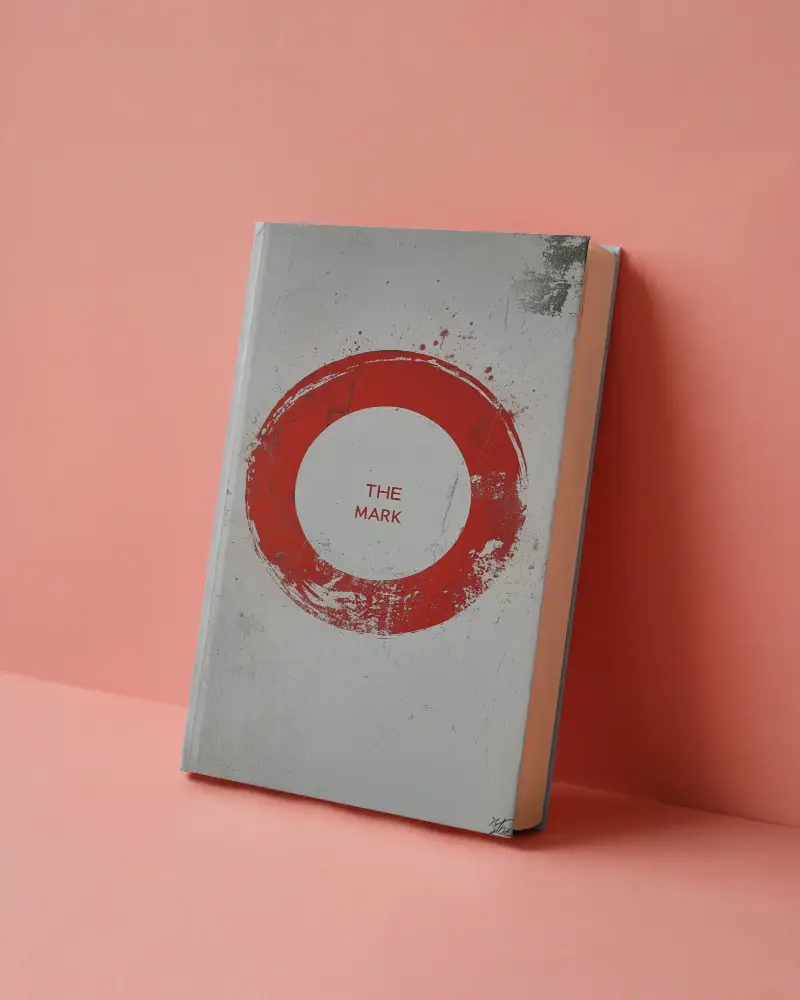 A4 Book Mockup Standing Angle Grey Hardcover On Coral Background Soft Shadows Clean Layout Modern Publication Style