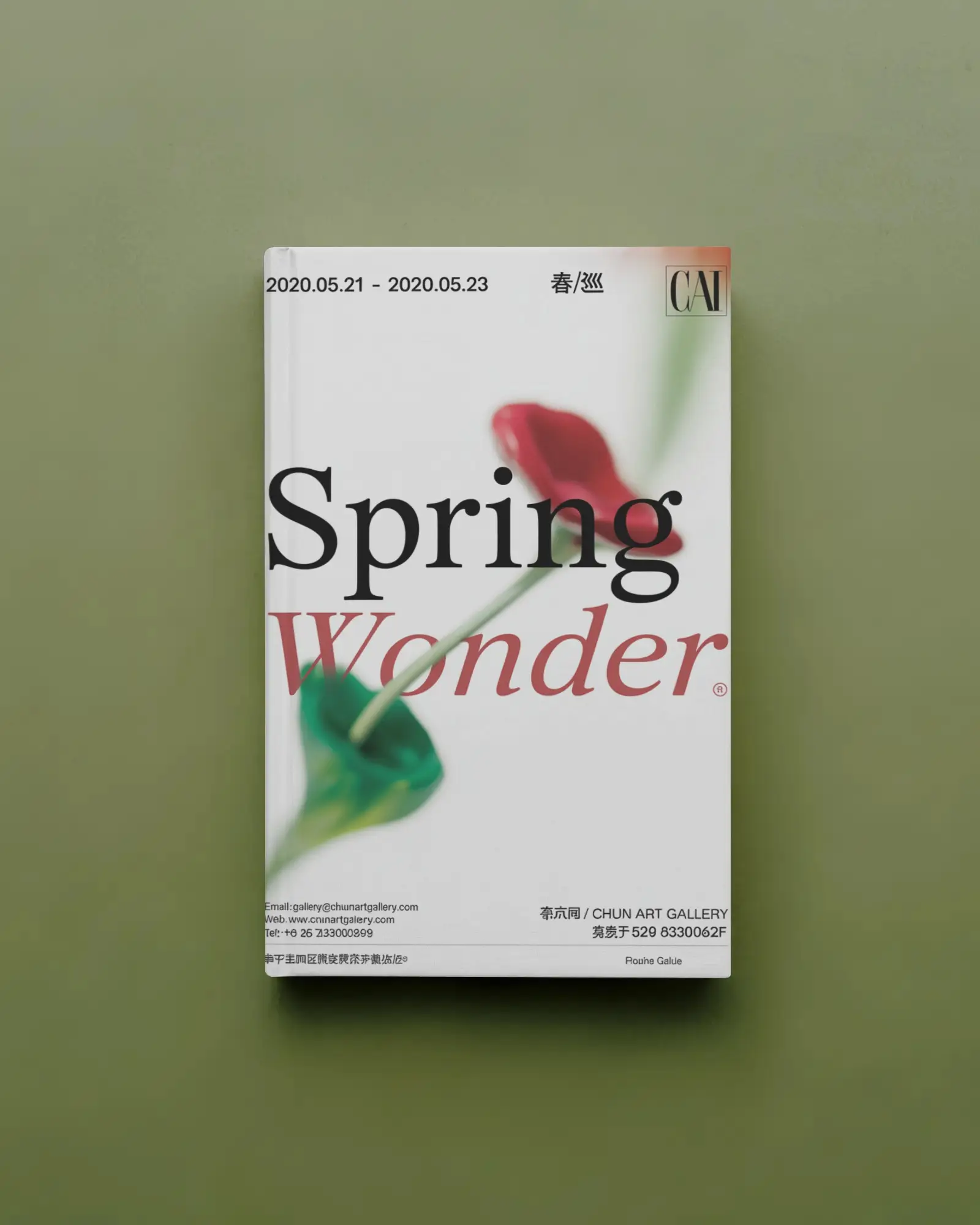 Front Facing A4 Book Mockup Hardcover On Muted Olive Green Background With Even Lighting And Minimalist Style