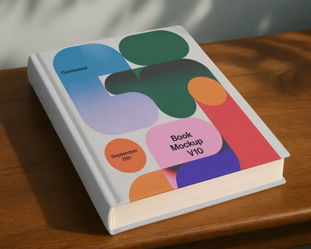 Hardcover Book Mockup On Wooden Surface With Natural Sunlight And Soft Shadows