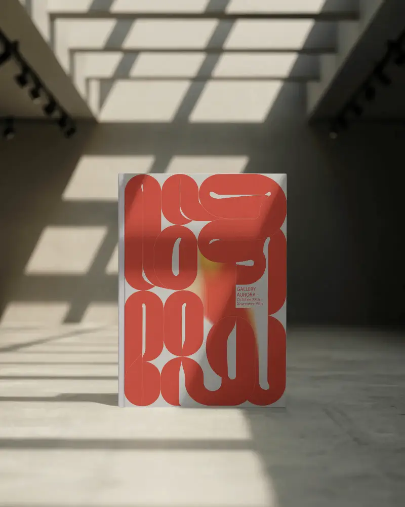 Dramatic Lighting Book Mockup In Minimalist Concrete Gallery With Geometric Shadows