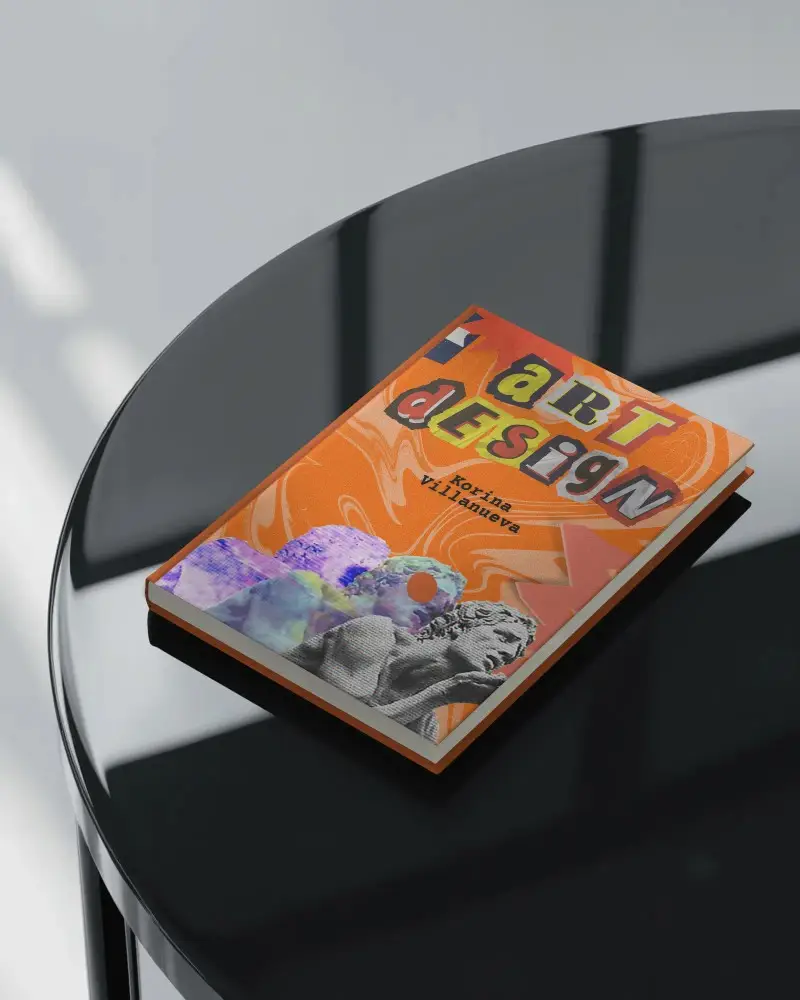 Angled Book Mockup On Glossy Black Tabletop With Soft Reflections In Modern Studio