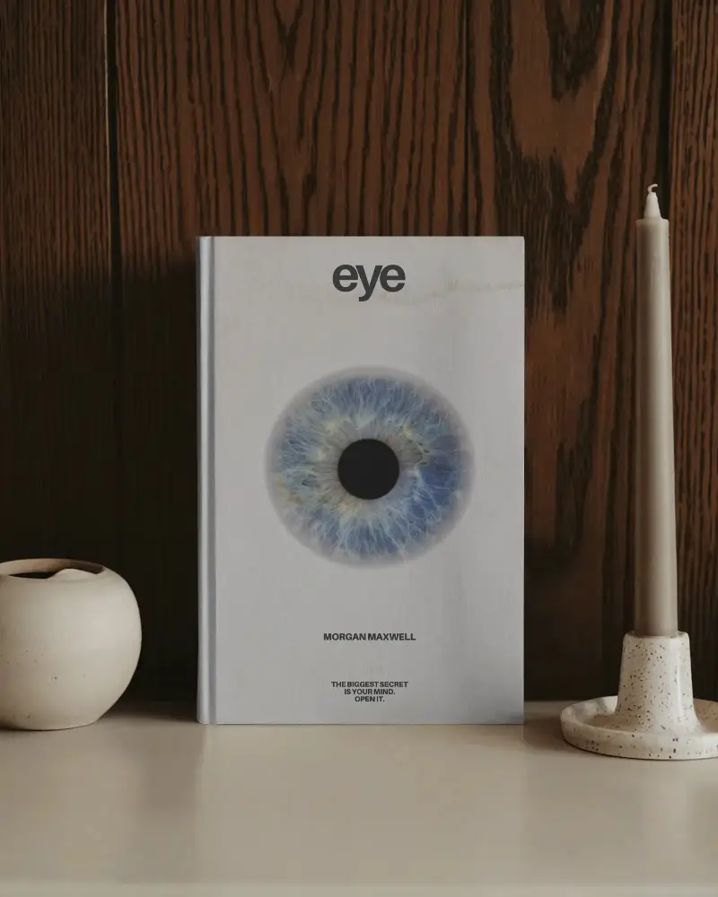 Hardcover Book Mockup On Cream Shelf With Ceramic Candle And Dark Wooden Wall Backdrop