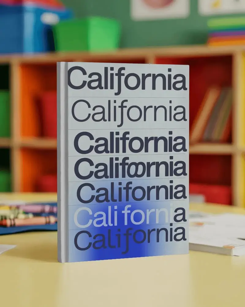 Upright Book Mockup On Yellow Classroom Desk With Colorful Storage And Crayons