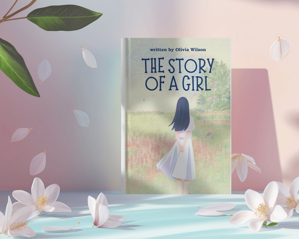 Beautiful Book Mockup With Flowers Flying Around