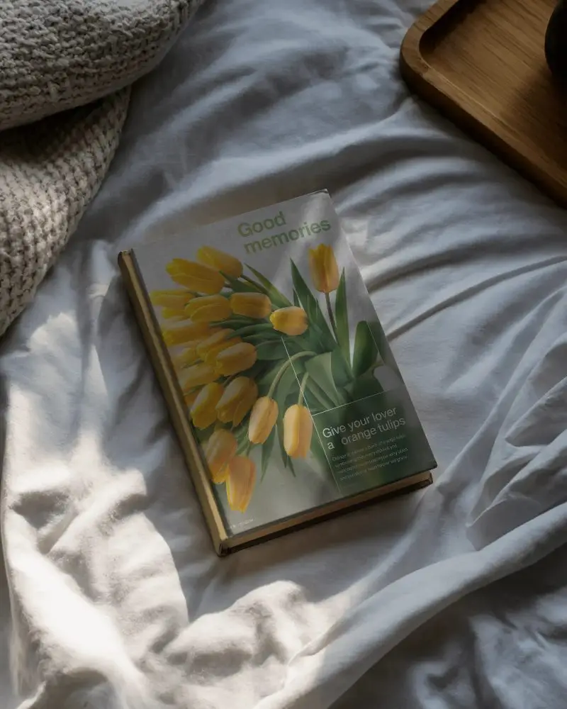 Realistic Book Mockup Closed Harcover Smooth Cover Texture Calm Reading Environment