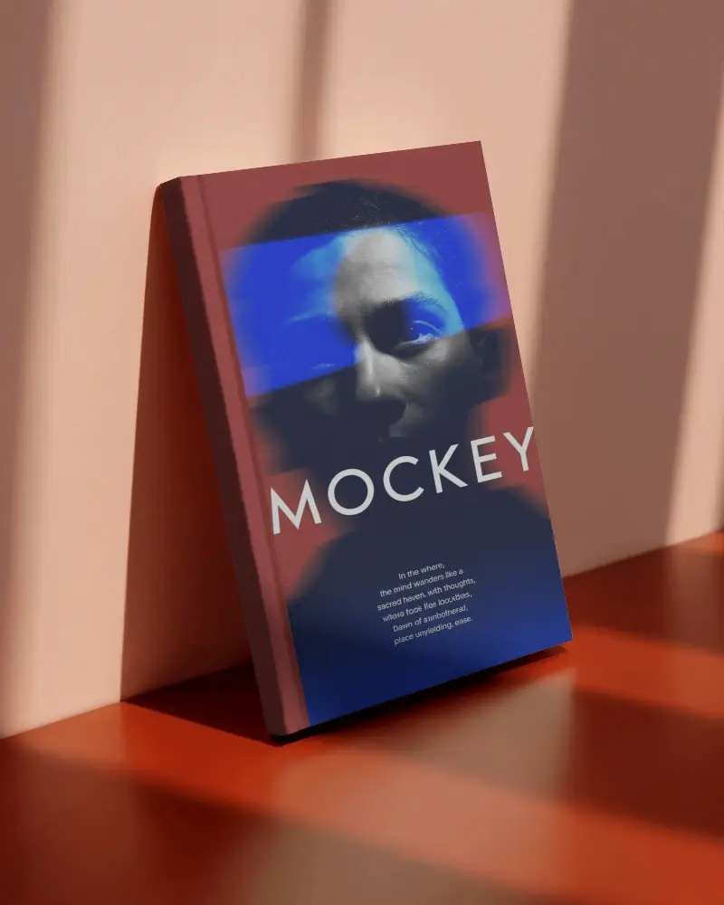 Modern Book Mockup Standing Against Wall With Soft Natural Light Shadow