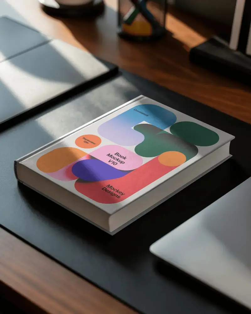 High Quality Hardcover Book Mockup Simple Clean Desktop Setup For Design Presentation