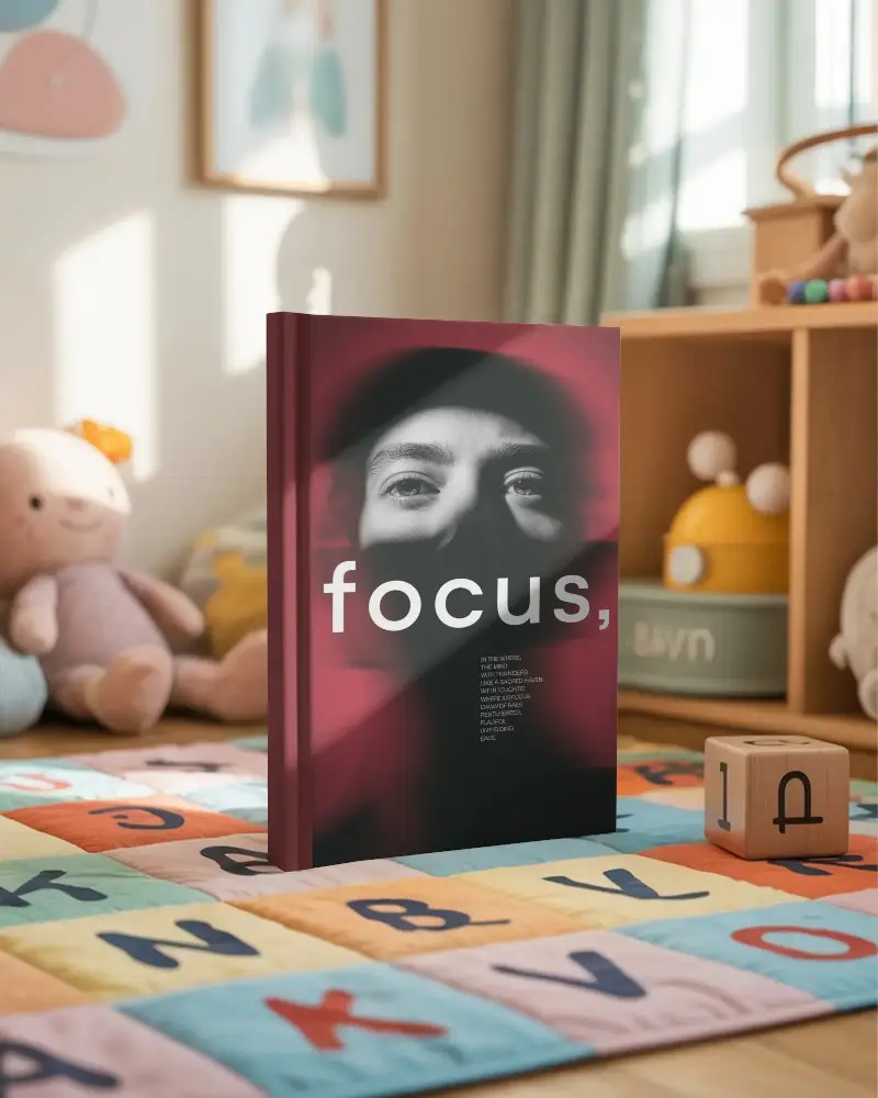 Vertical Book Mockup Simple Design Childrens Study Space With Educational Toys And Blocks