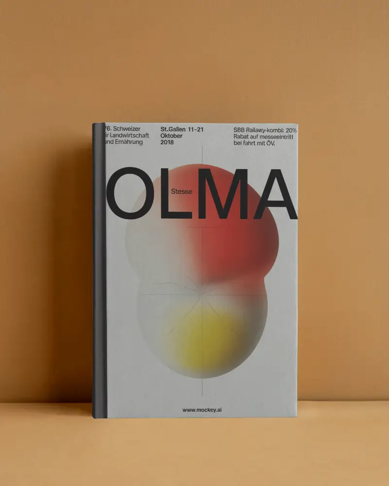 Clean Front Facing Book Mockup On Warm Orange Wall Studio Background Soft Lighting