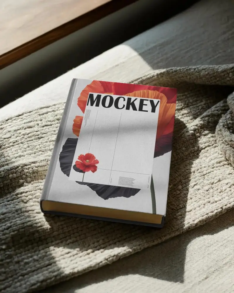 book-mockup-showcasing-plain-cover-resting-on-knit-blanket-in-warm-ambient-light