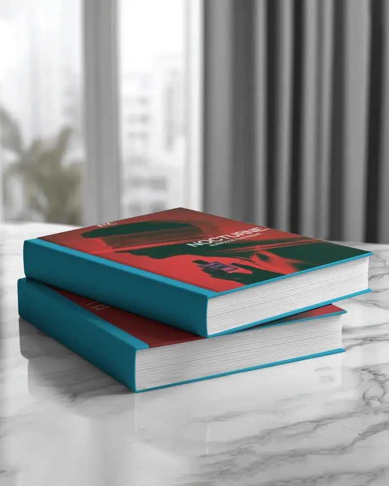 Two Stacked Hardcover Books Mockup On Reflective Marble Table Perfect For Book Cover Display