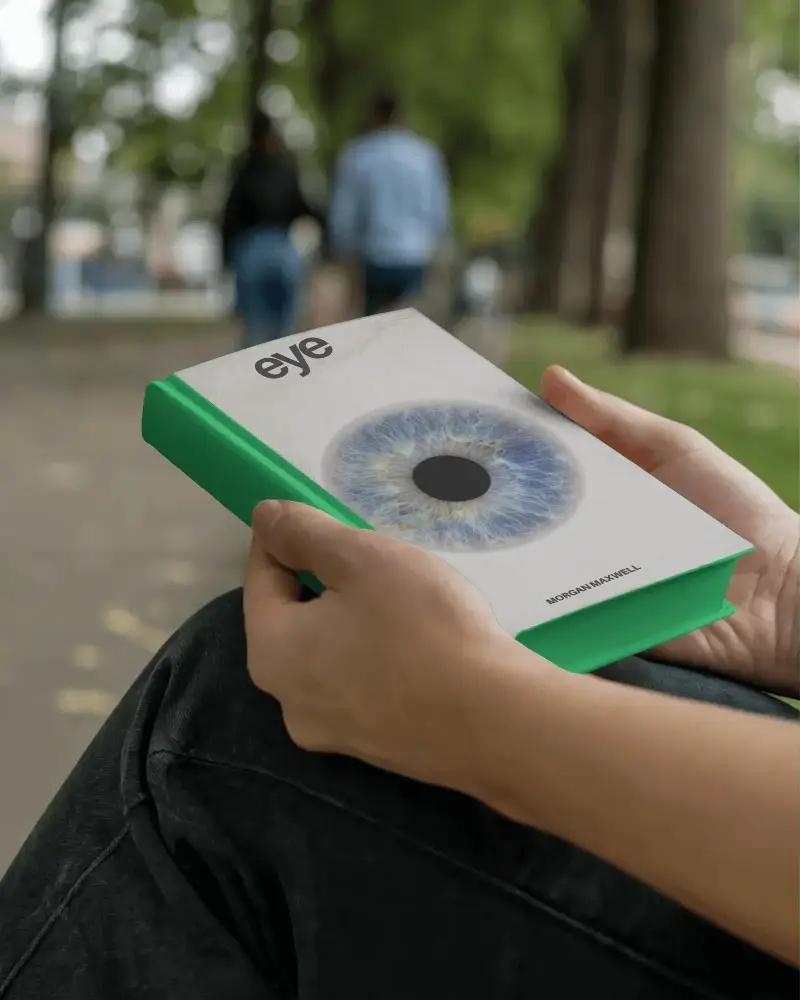 hand-held-closed-book-mockup-on-lap-with-blurred-background-walking-people