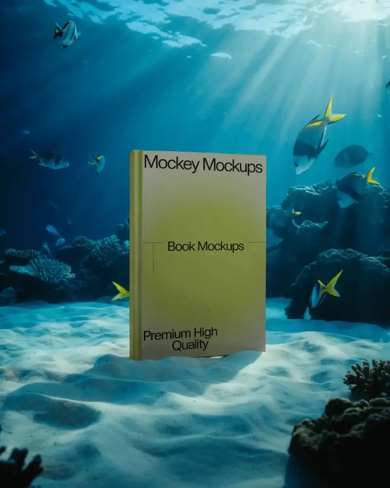 Underwater Book Mockup Hardcover Floating Ocean Themed Presentation Template