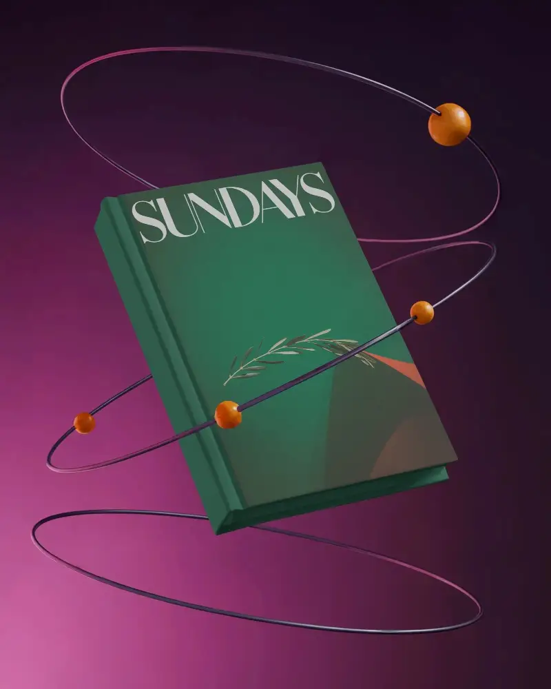 Hardcover Book Mockup With Orbiting Spheres For Modern Publishing And Design Presentations