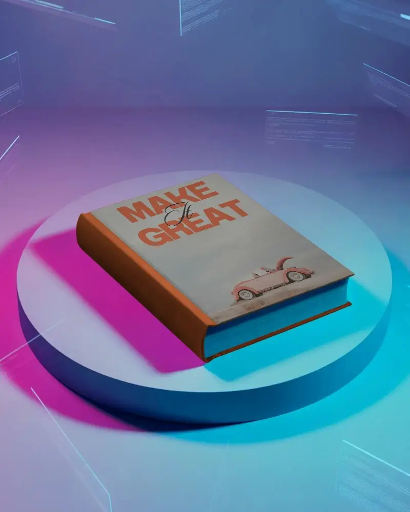 Professional Book Mockup Showcasing Hardcover Design In Futuristic Digital Setting For Marketing Use