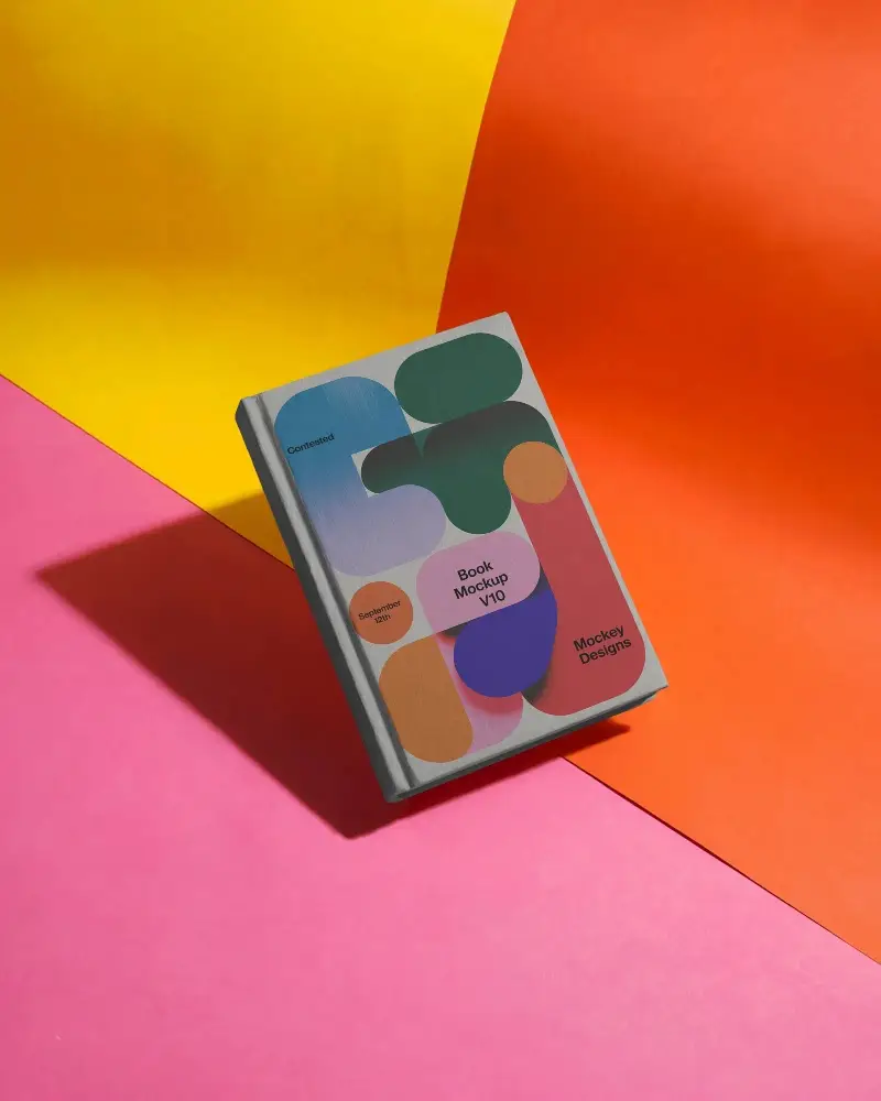 Blank Hardcover Book Mockup On Bold Geometric Background For Design Presentations