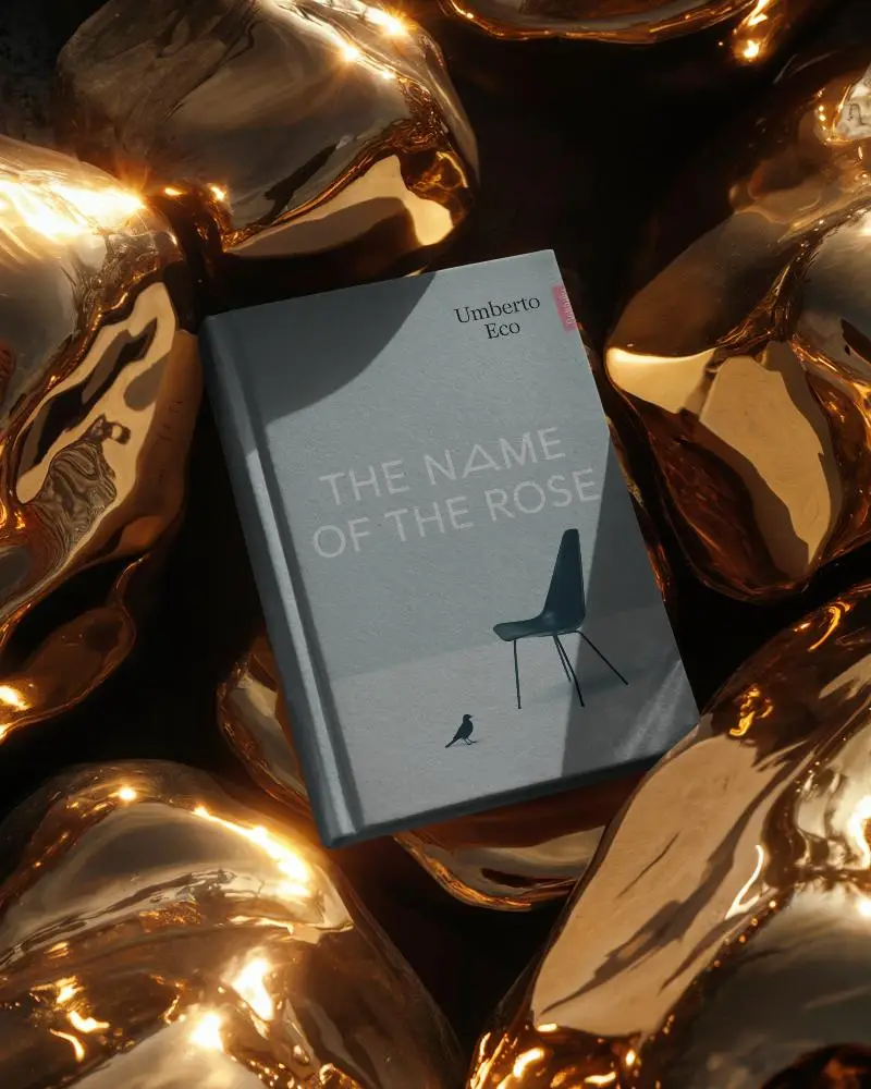 Luxury Hardcover Book Mockup Surrounded By Reflective Metallic Sculptures For Premium Design