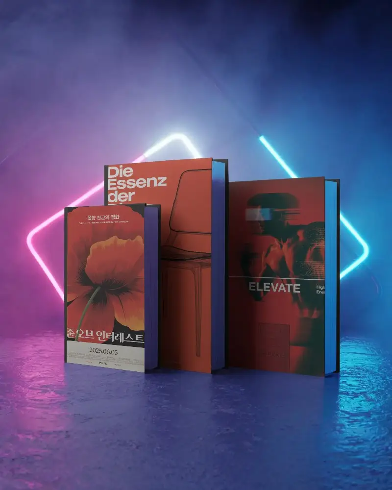 Stacked Hardcover Book Mockup With Glowing Neon Lights For Publishing Presentation