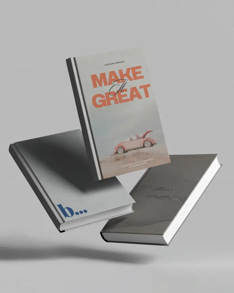 Realistic Floating Hardcover Books Mockup Showcase For Publishing And Marketing Designs