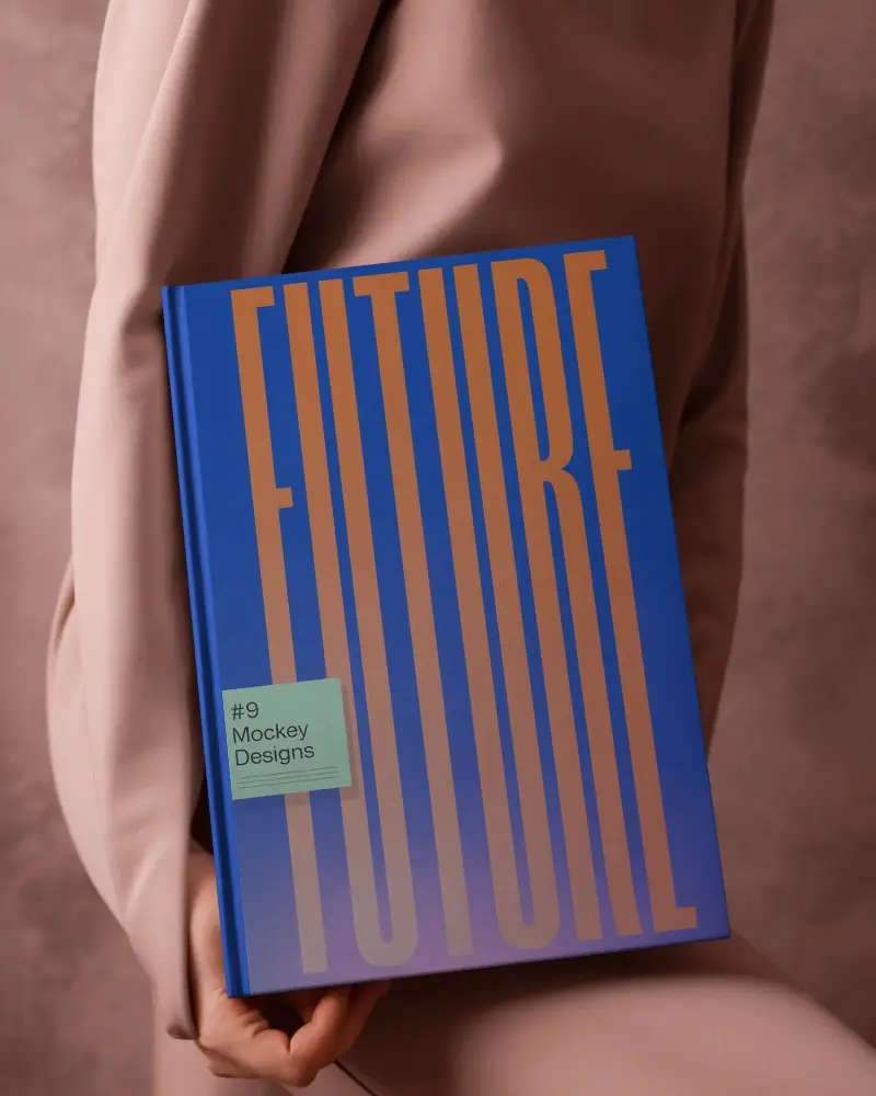 Plain Hardcover Book Mockup Held In Hand Against Smooth Textured Background Design Template