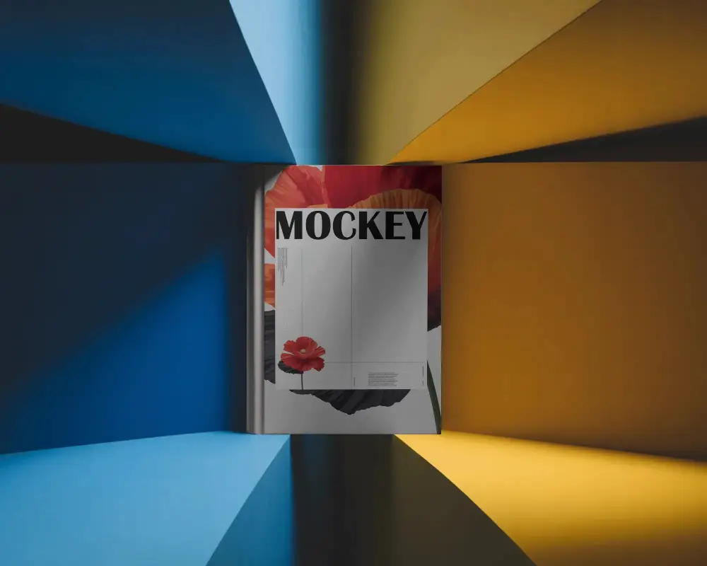 Hardcover Book Mockup On Bold Geometric Background For Unique Publishing Presentations