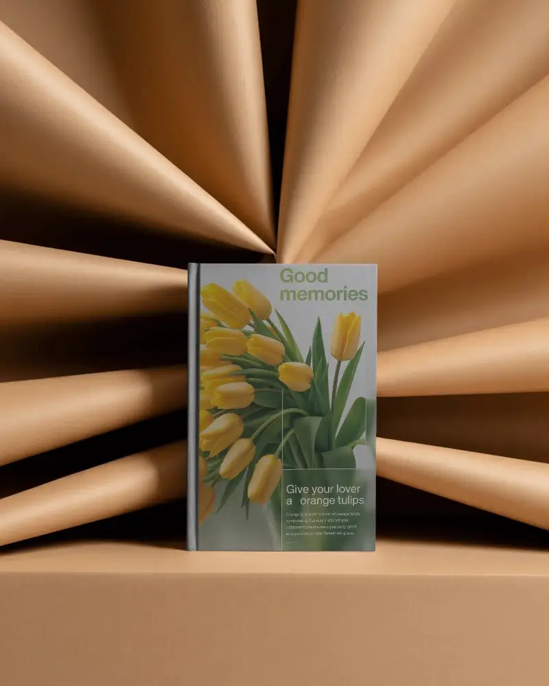 Sleek Hardcover Book Mockup Isolated On Textured Geometric Paper Background For Design