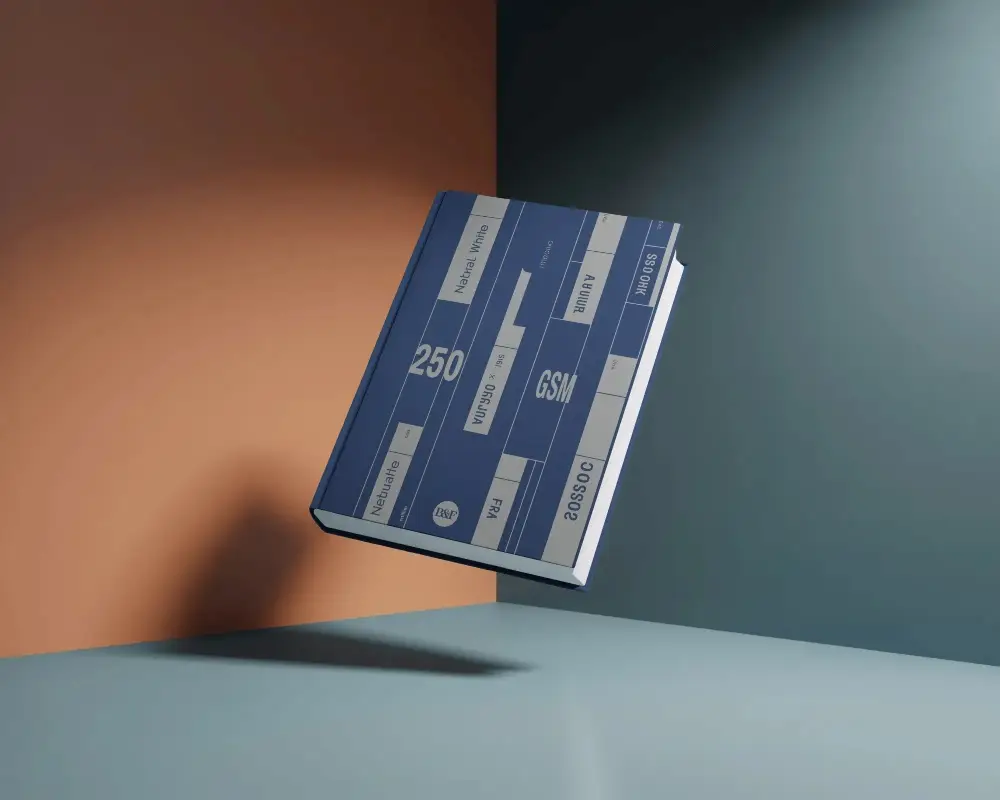 Vertical Hardback Book Mockup Floating Against Contrasting Background For Design