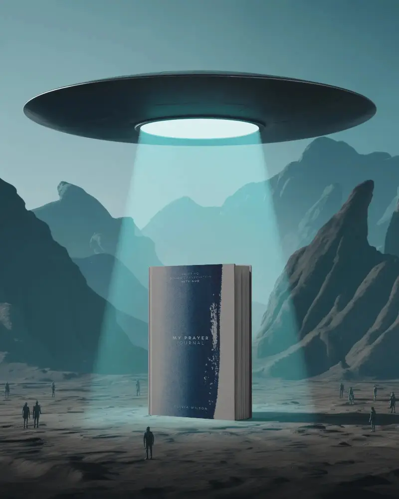 Extraterrestrial Theme Book Mockup Display Surrounded By Astronaut Figures