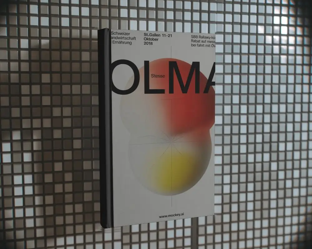 Hardcover Book Mockup Floating Vertical Plain Cover Minimalist Background Grid Style