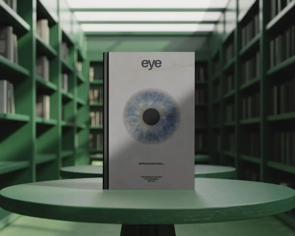 Hardcover Book Mockup On Table With Blurred Library Background For Design Presentation