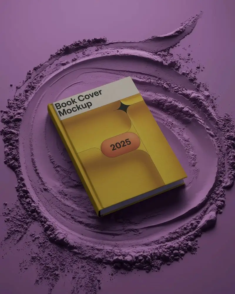 Hardcover Book Mockup On Circular Powder Swipe Artistic Studio Background