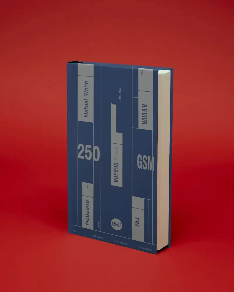 Hardcover Book Mockup Standing On Bold Red Studio Background Minimal Editorial Display